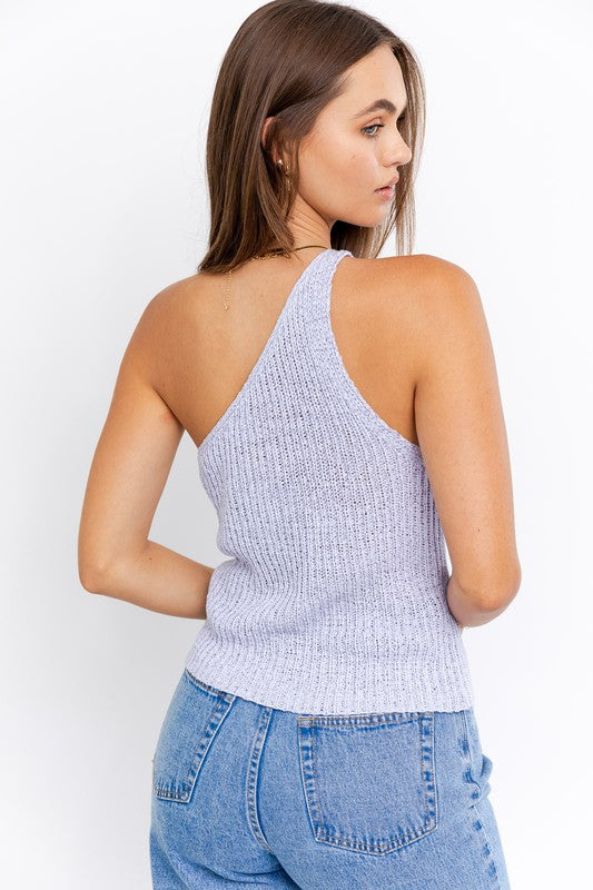 Load image into Gallery viewer, One shoulder tape yarn knit top
