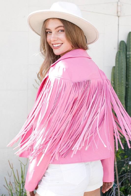 Load image into Gallery viewer, Faux Leather Moto Fringe Jacket
