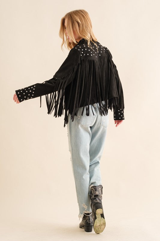 Load image into Gallery viewer, Studded Fringe Open Western Jacket
