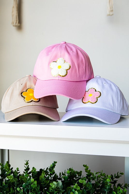 Load image into Gallery viewer, Baseball Cap with Daisy Glitter Patch

