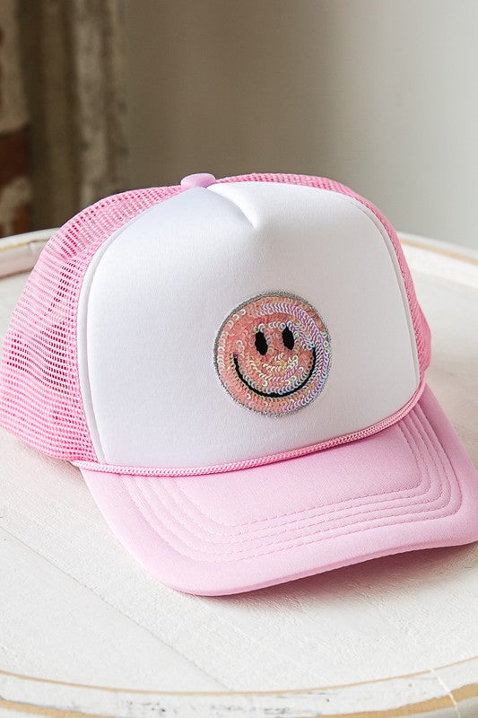 Summer smiley face patch two tone trucker hat