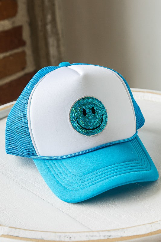 Summer smiley face patch two tone trucker hat