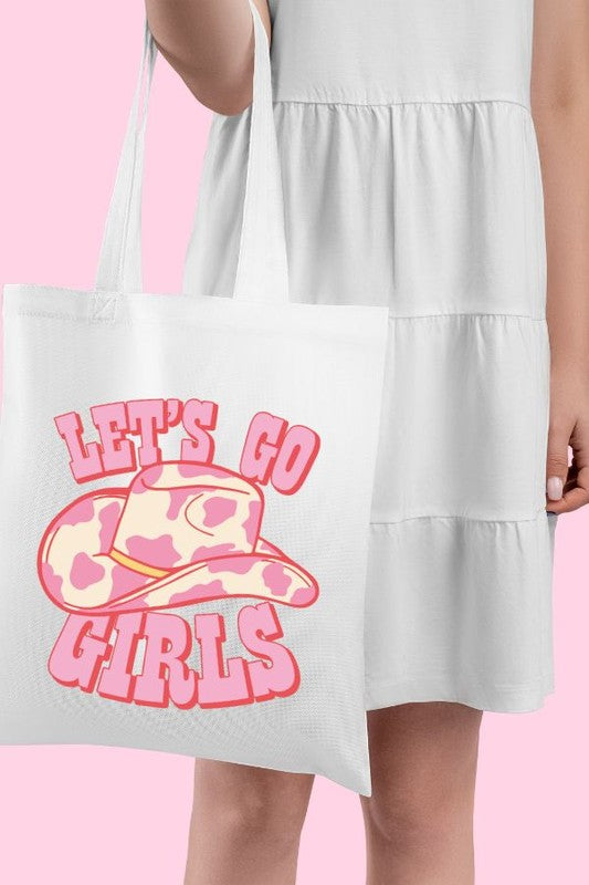Load image into Gallery viewer, Let&amp;#39;s go girls polyester tote bag
