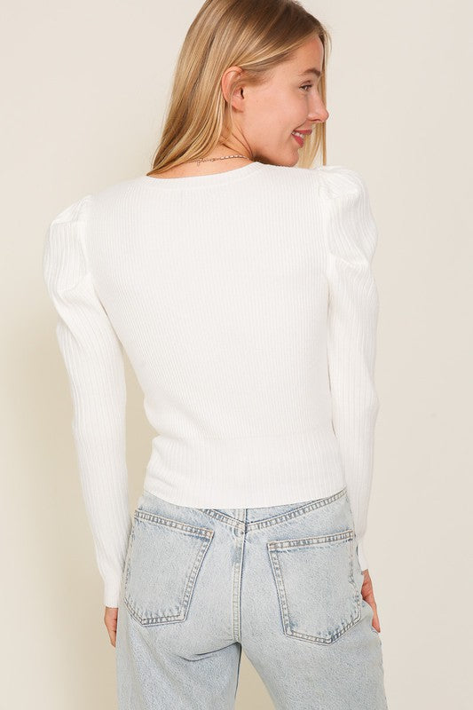 Load image into Gallery viewer, Ribbed Puff Sleeve Knit Top
