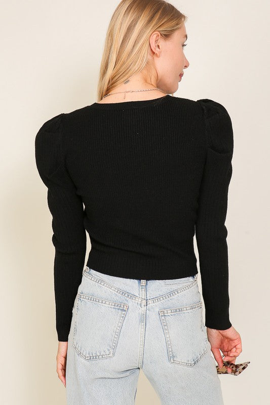 Load image into Gallery viewer, Ribbed Puff Sleeve Knit Top
