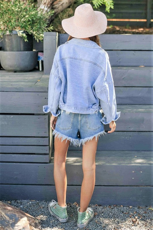 Load image into Gallery viewer, Mesh Stitching Nail Drill Button down Denim Jacket
