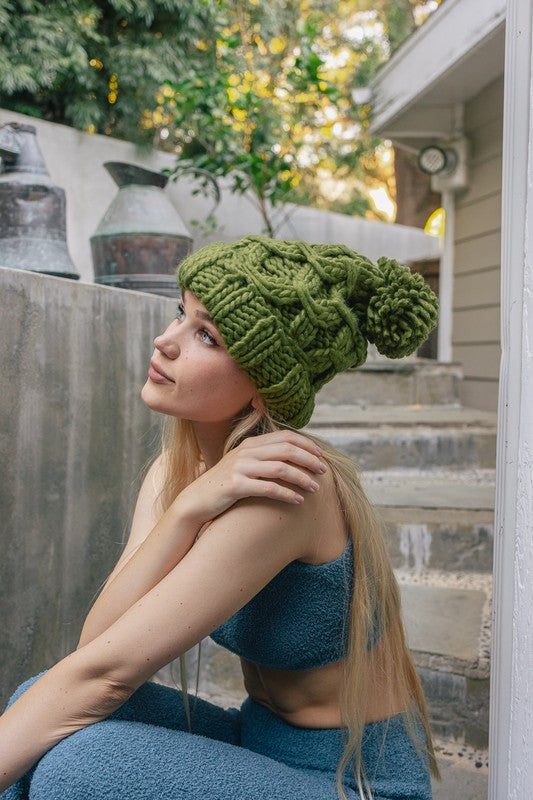 Load image into Gallery viewer, Oversized Chunky Knit Pom Beanie
