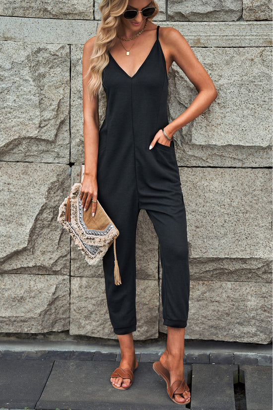 Load image into Gallery viewer, Spaghetti Strap Deep V Jumpsuit with Pockets
