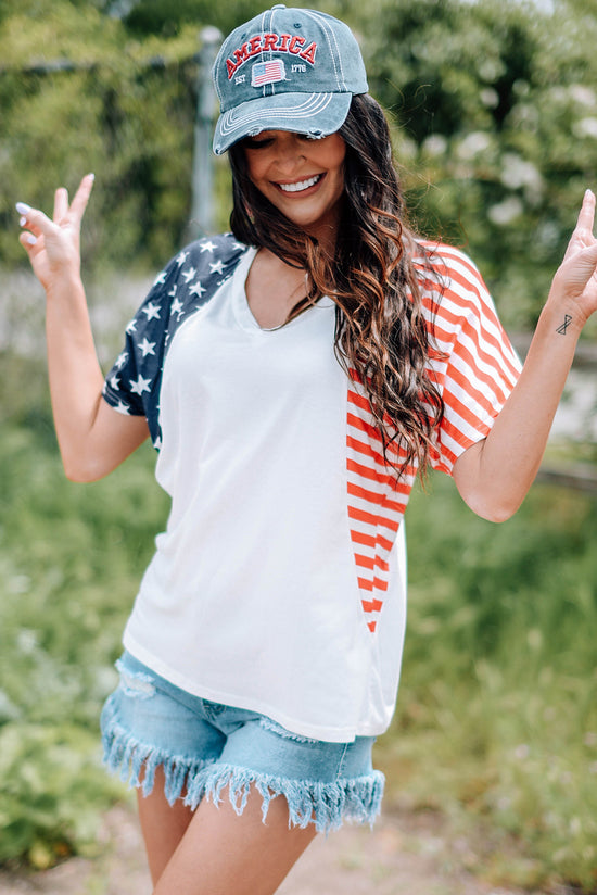 Load image into Gallery viewer, US Flag V-Neck Tee Shirt
