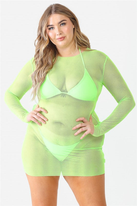 Load image into Gallery viewer, Lime 2 Piece Swimsuit &amp;amp; Mesh Cover Up Set

