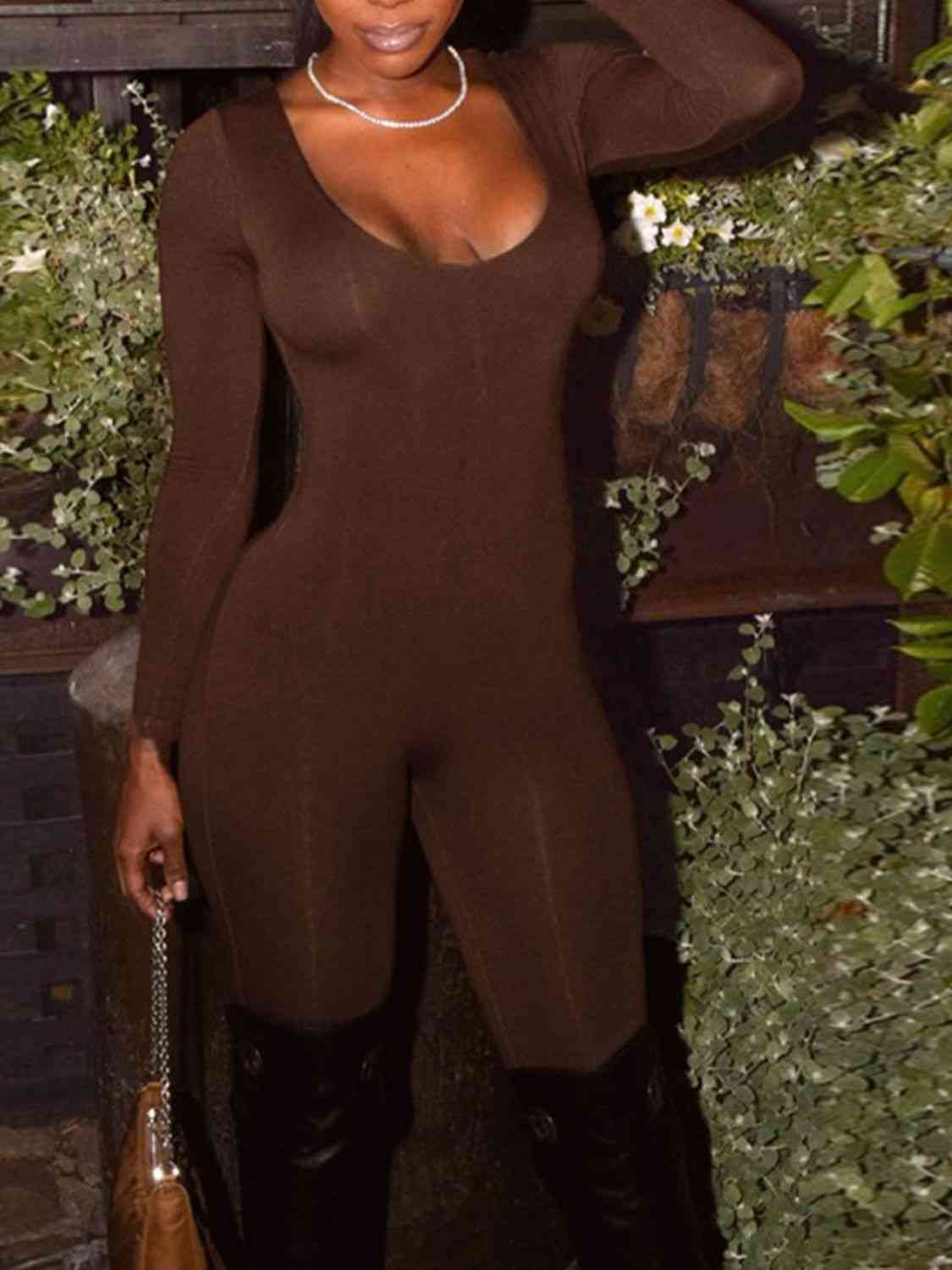 Load image into Gallery viewer, Long Sleeve Scoop Neck Jumpsuit
