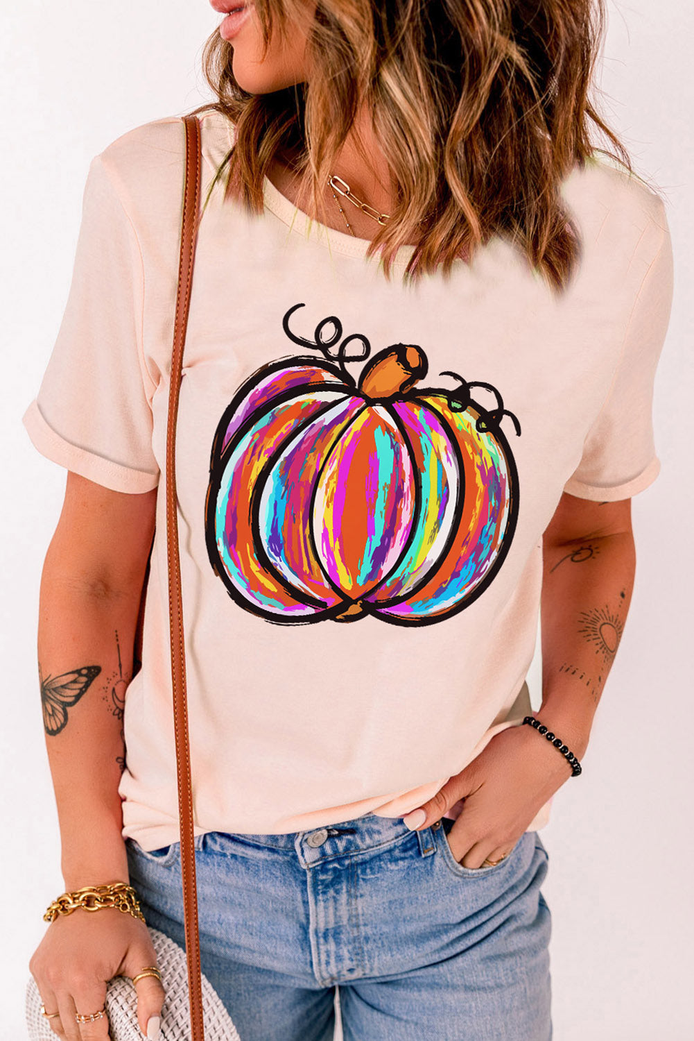 Load image into Gallery viewer, Pumpkin Graphic Round Neck T-Shirt
