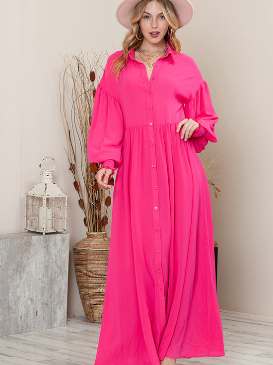 Load image into Gallery viewer, Collared Neck Button-Up Maxi Dress
