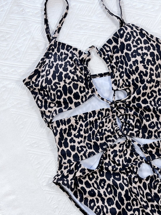 Load image into Gallery viewer, Leopard Cutout Tied One-Piece Swimsuit
