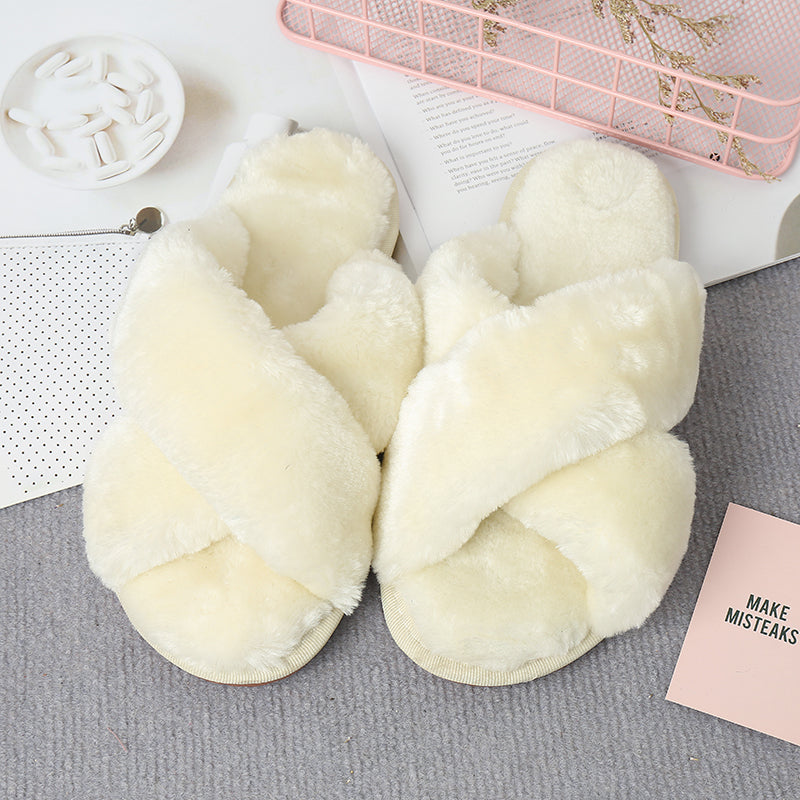 Load image into Gallery viewer, Faux Fur Crisscross Strap Slippers
