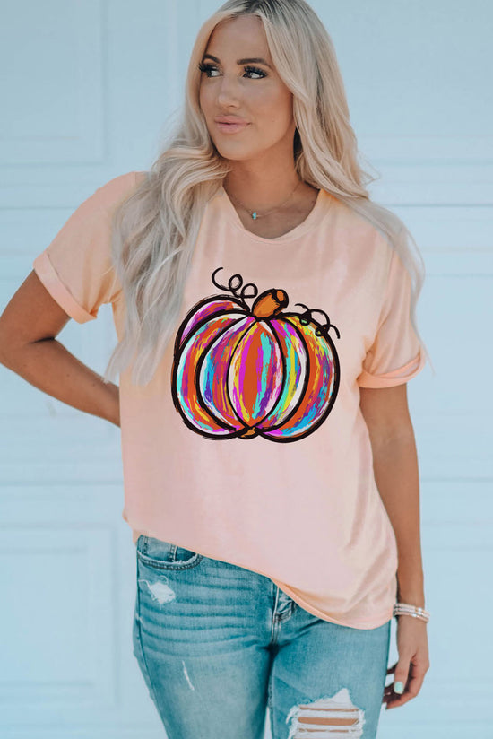 Load image into Gallery viewer, Pumpkin Graphic Round Neck T-Shirt

