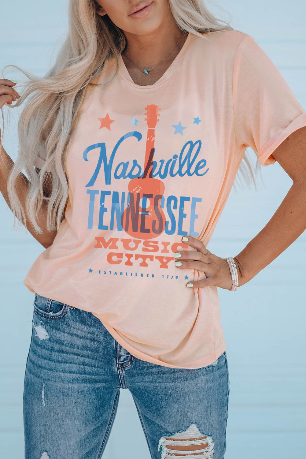 Load image into Gallery viewer, NASHVILLE TENNESSEE MUSIC CITY Cuffed Short Sleeve Tee

