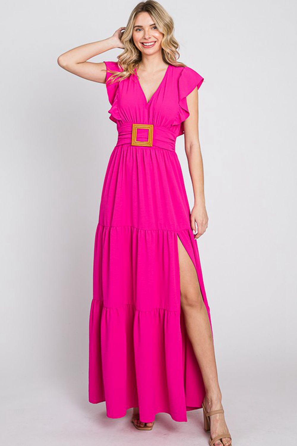 Load image into Gallery viewer, GeeGee Fancy Fizz Plus Size Tiered Side Slit Maxi Dress
