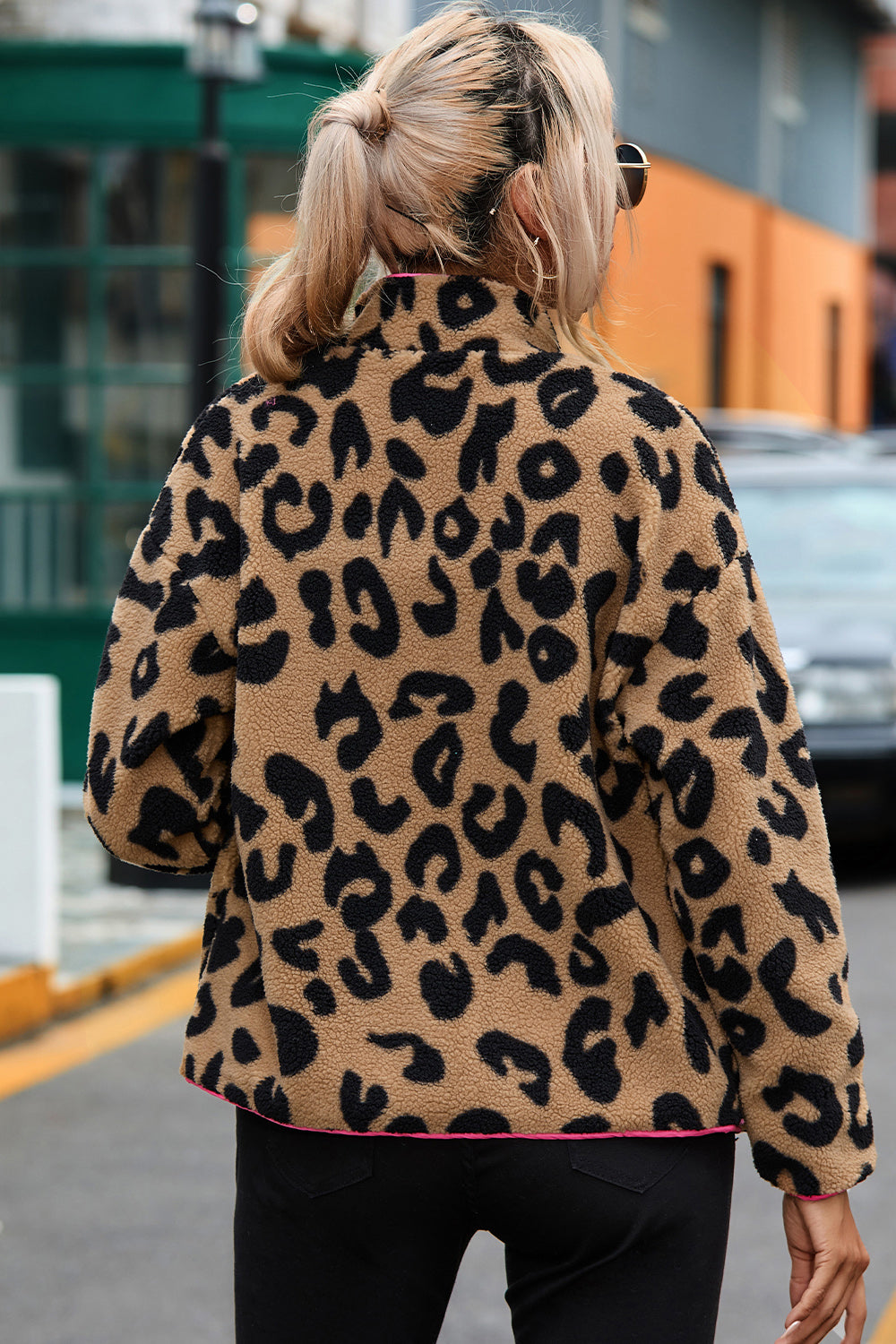 Leopard Zip-Up Dropped Shoulder Jacket