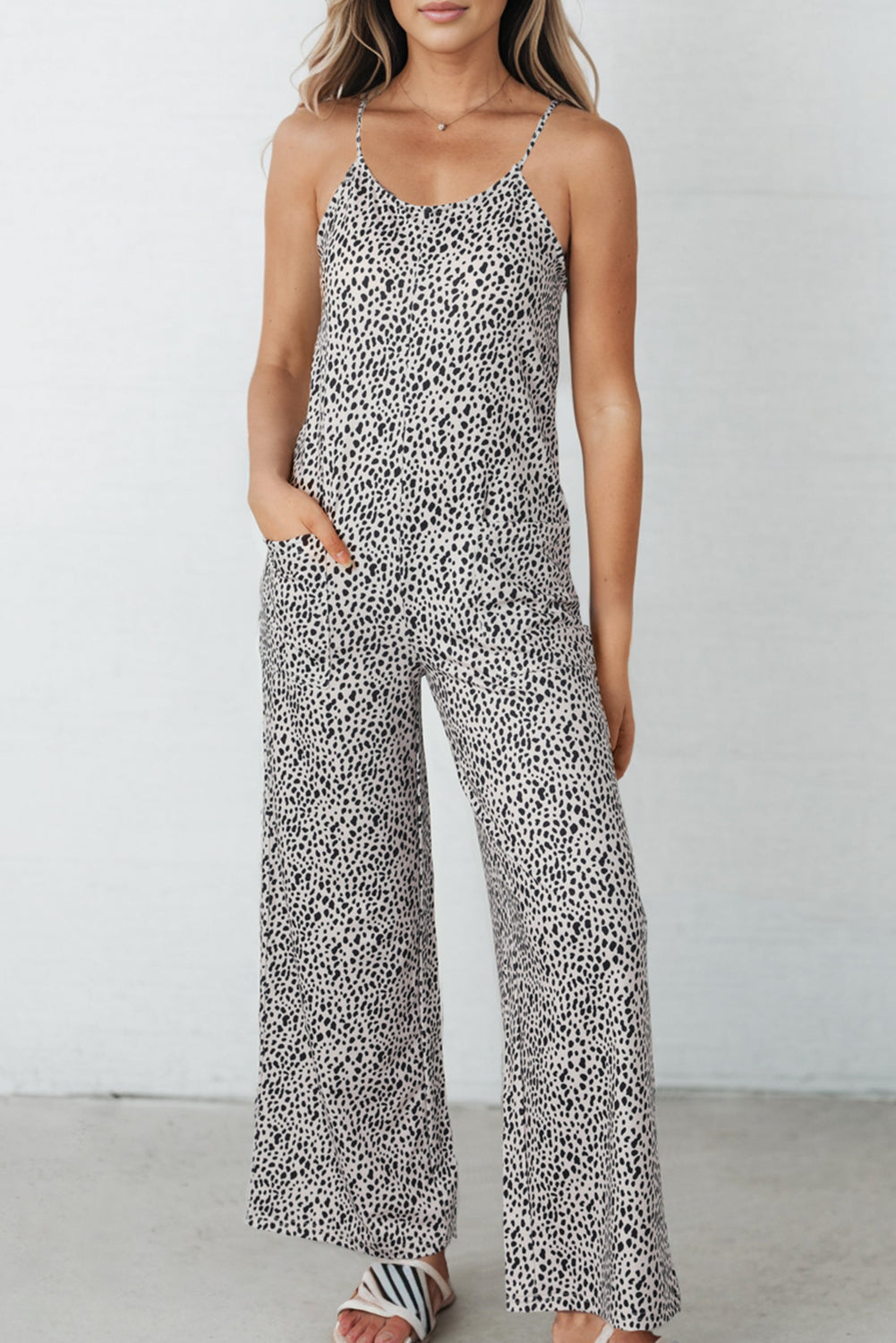 Load image into Gallery viewer, Printed Spaghetti Strap Jumpsuit with Pockets
