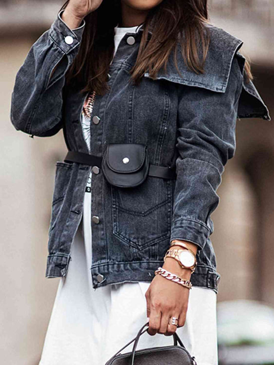 Load image into Gallery viewer, Collared Neck Button Down Denim Jacket
