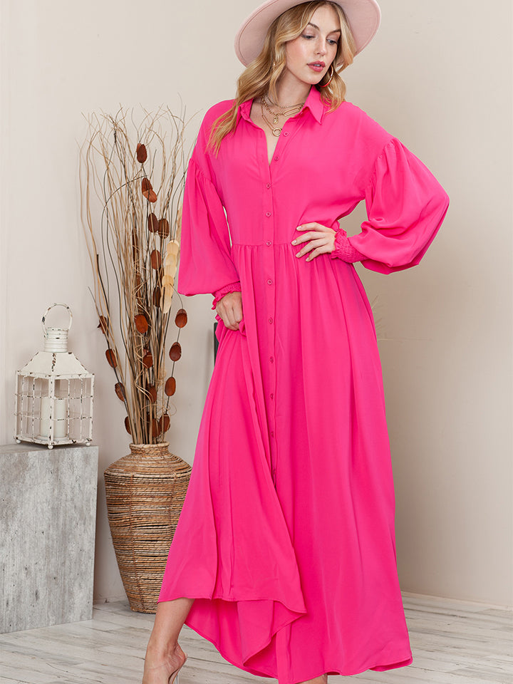 Load image into Gallery viewer, Collared Neck Button-Up Maxi Dress
