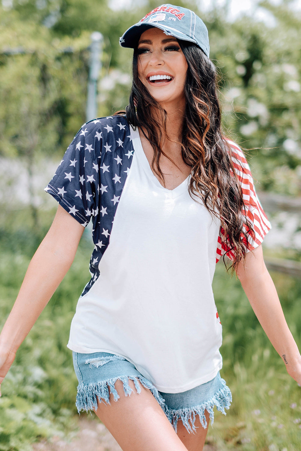 Load image into Gallery viewer, US Flag V-Neck Tee Shirt

