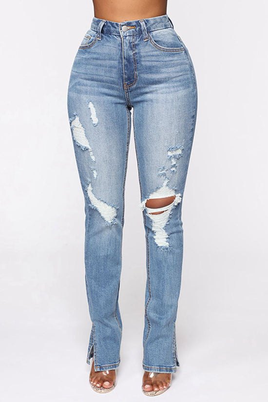Load image into Gallery viewer, Distressed Slit Jeans
