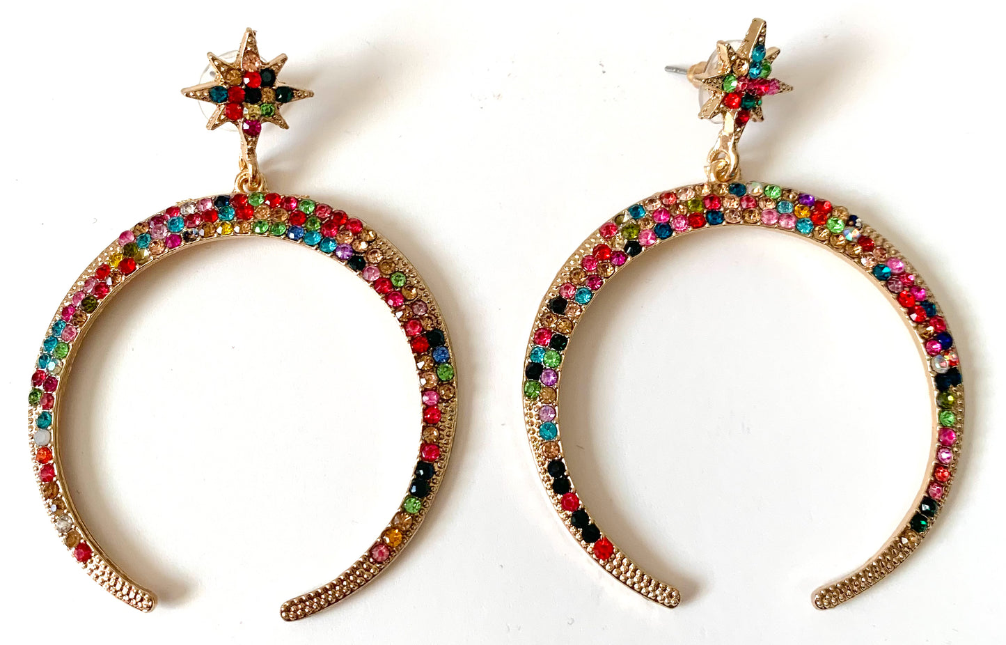 Load image into Gallery viewer, Rainbow Crescent Moon Earrings
