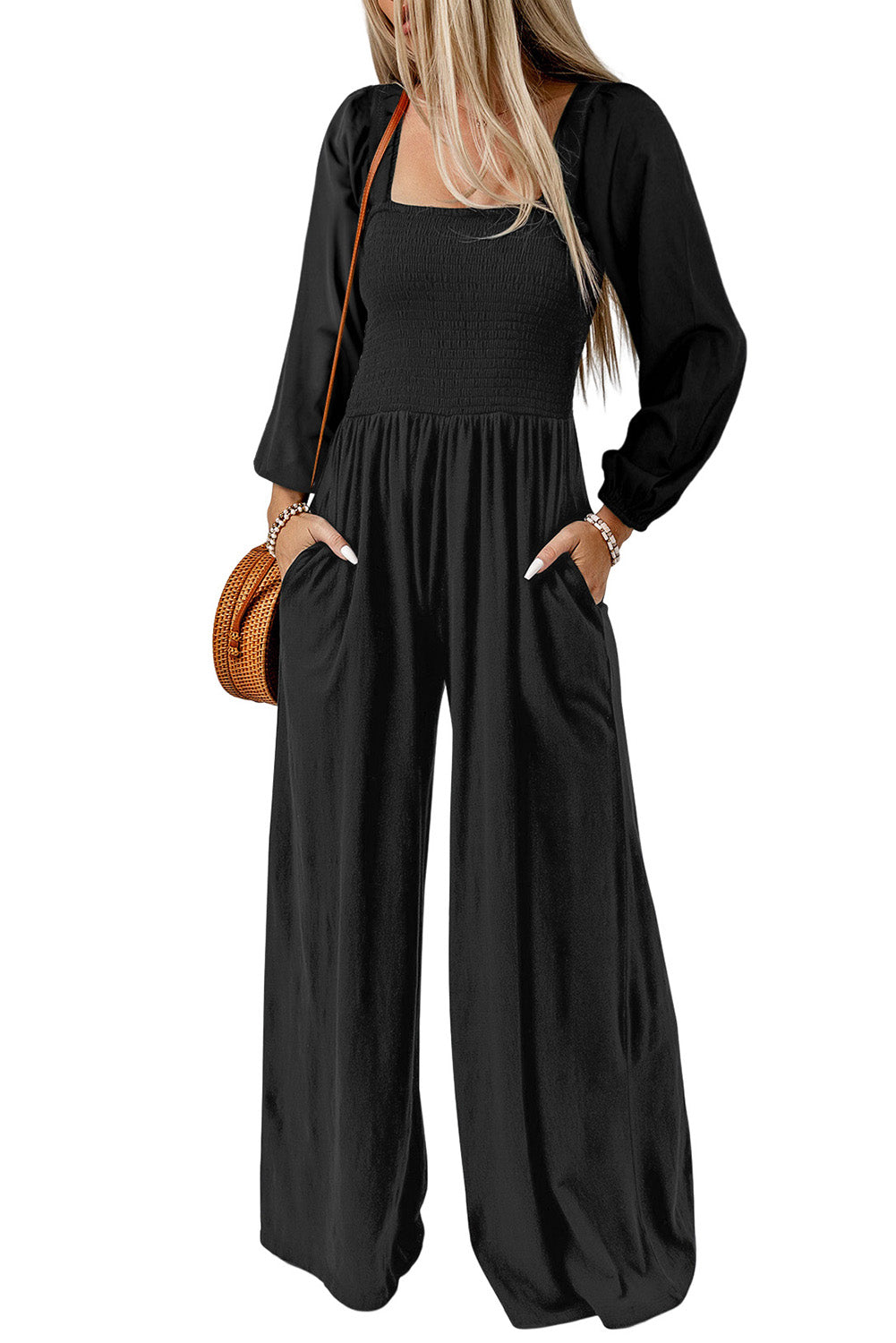 Load image into Gallery viewer, Square Neck Raglan Sleeve Jumpsuit with Pocket

