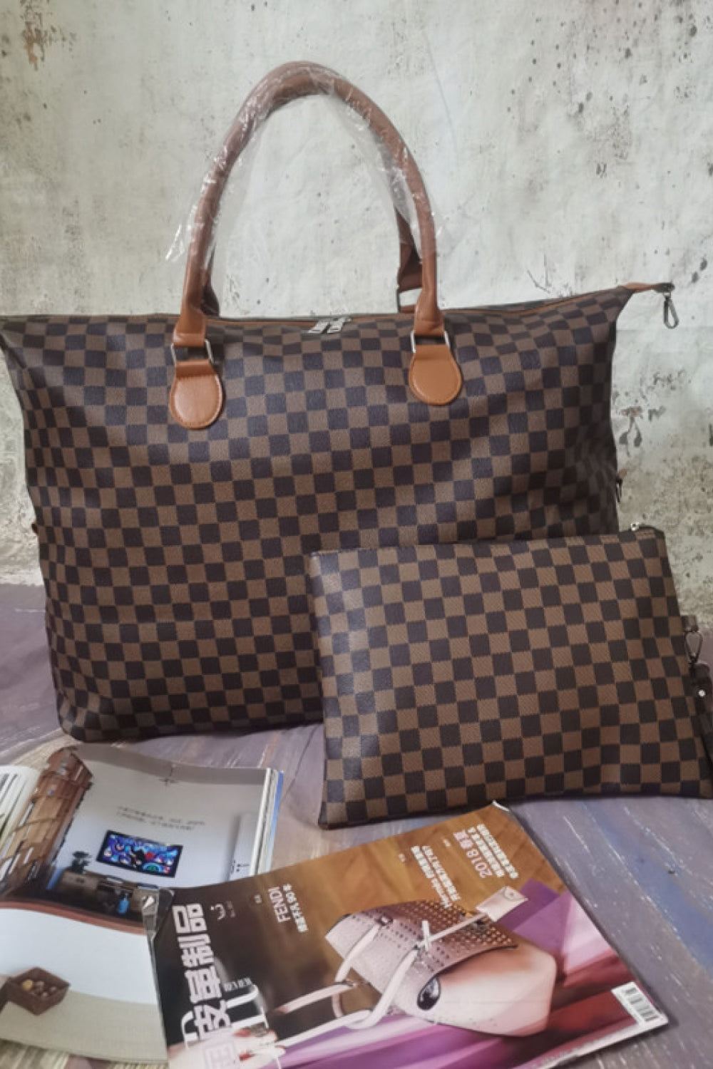 Load image into Gallery viewer, Checkered Two-Piece Bag Set
