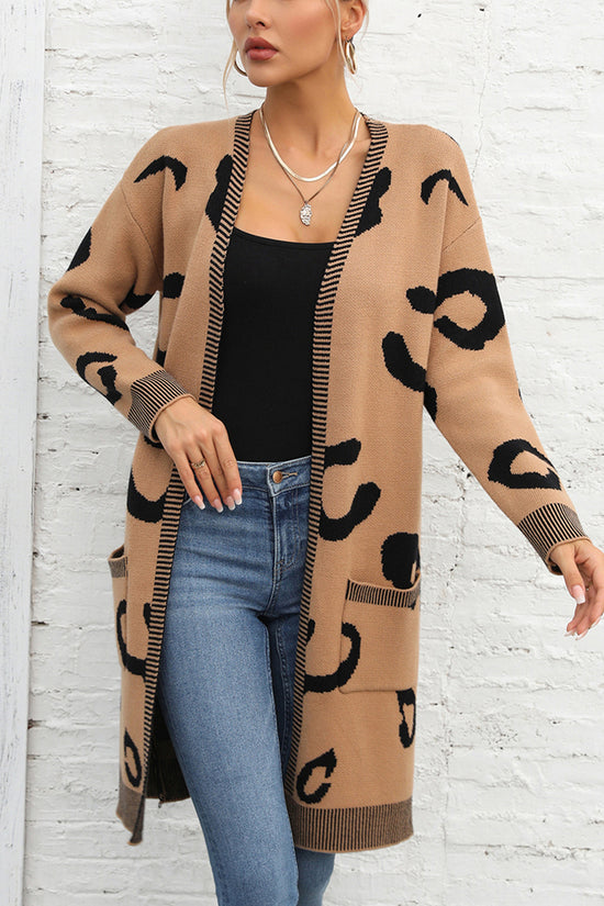 Printed Long Sleeve Cardigan with Pockets