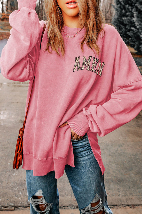 Load image into Gallery viewer, AMEN Graphic Dropped Shoulder Slit Sweatshirt
