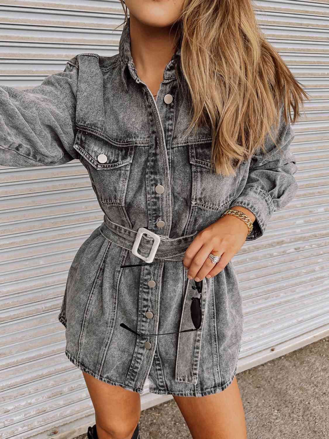 Load image into Gallery viewer, Long Sleeve Collared Denim Dress

