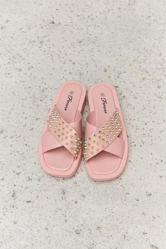 Load image into Gallery viewer, Forever Link Studded Cross Strap Sandals in Blush
