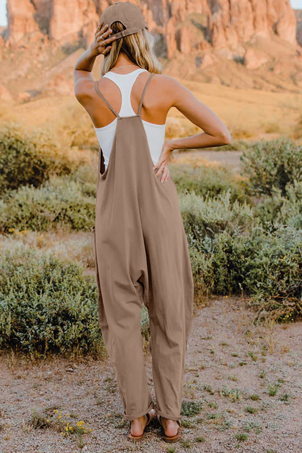 V-Neck Sleeveless Jumpsuit with Pocket