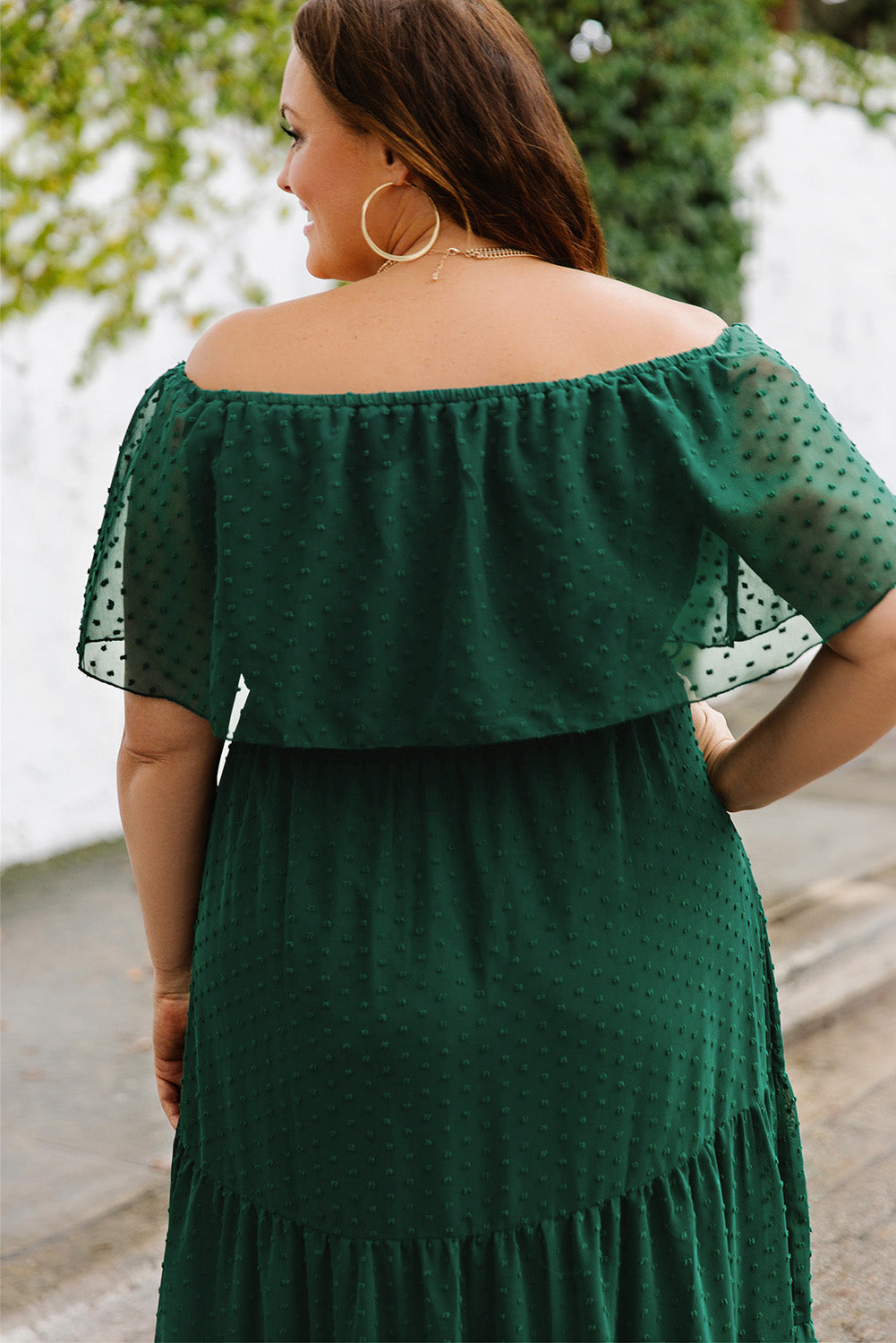 Load image into Gallery viewer, Plus Size Swiss Dot Off-Shoulder Tiered Dress
