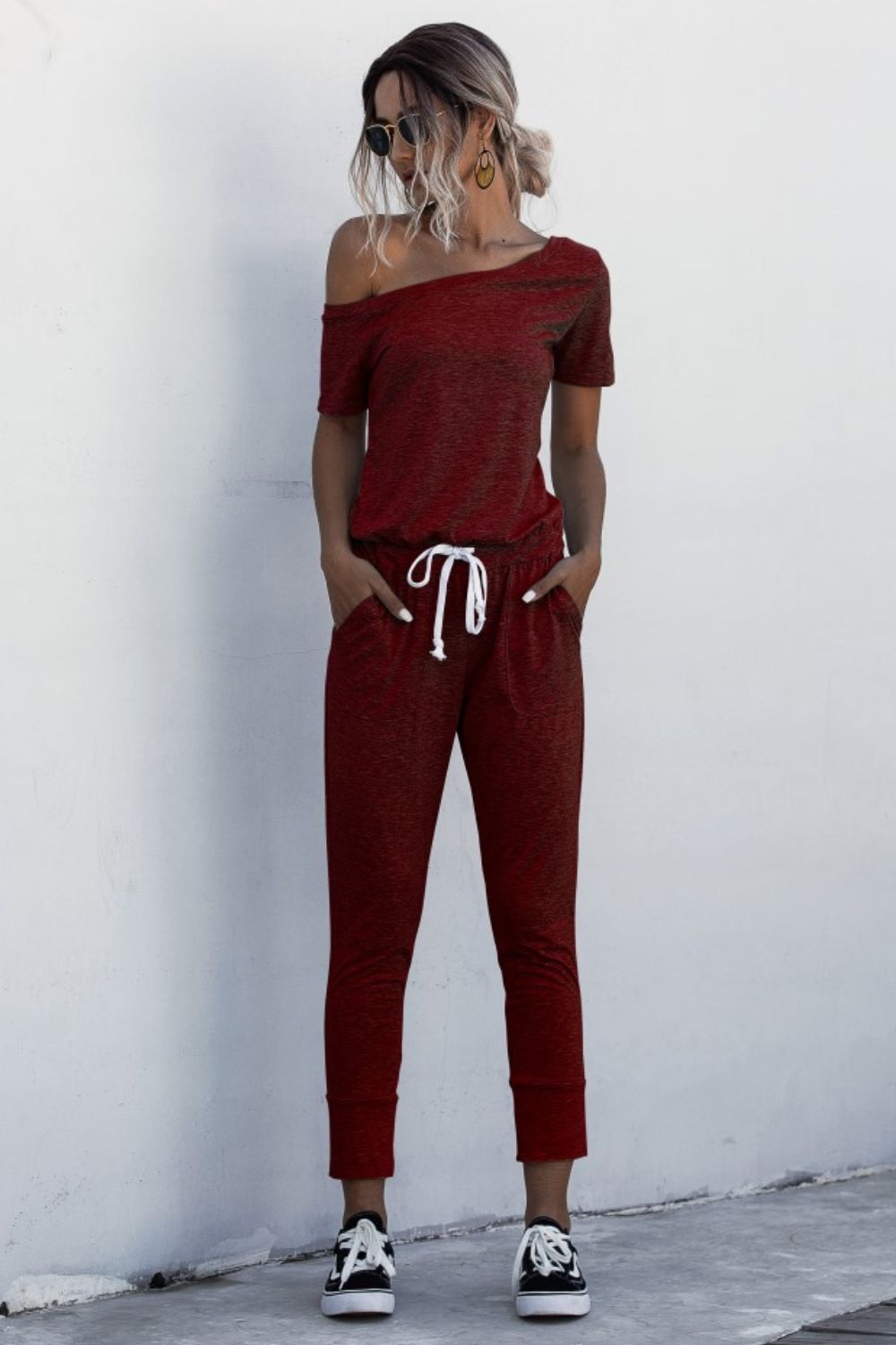 Load image into Gallery viewer, Asymmetrical Neck Tied Jumpsuit with Pockets
