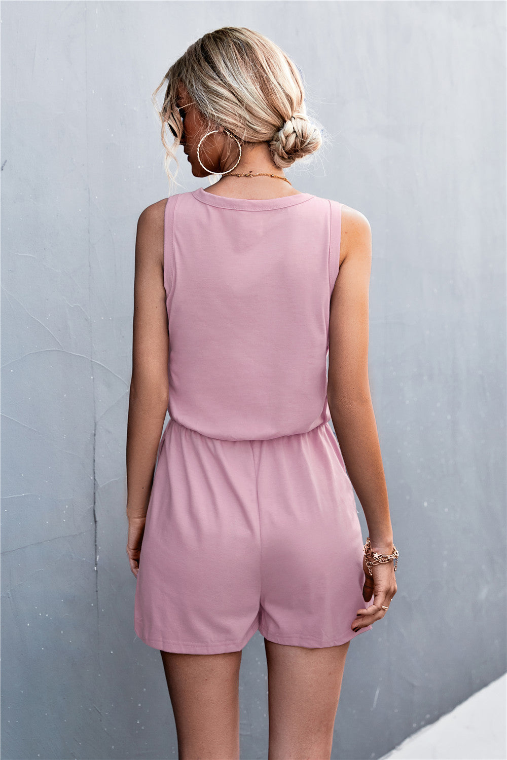 Load image into Gallery viewer, Sleeveless Buttoned Romper with Pockets
