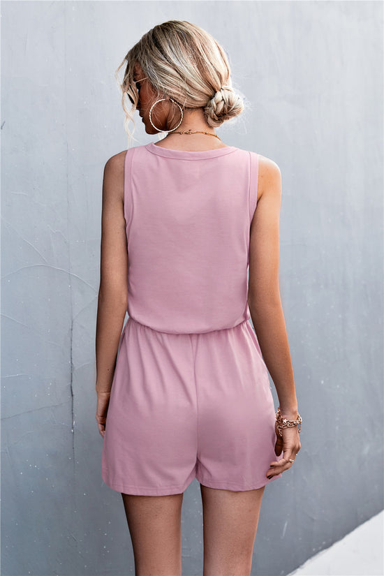 Load image into Gallery viewer, Sleeveless Buttoned Romper with Pockets
