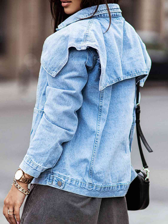 Load image into Gallery viewer, Collared Neck Button Down Denim Jacket
