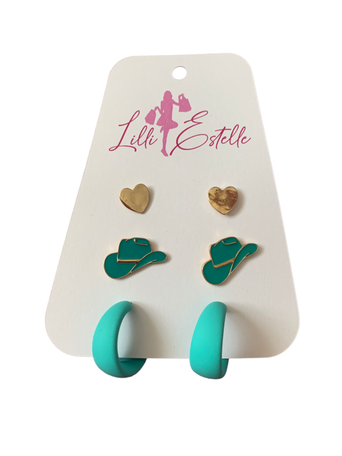 3 Set Assorted Western Earings Turquoise